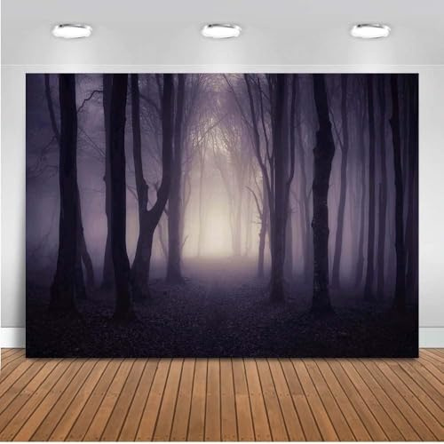 Mocsicka Halloween Photo Backdrop Misty Woods Dark Gloomy Forest Witch Wizard Party Background Halloween Night Ghost Photography Backdrops (8x6ft)