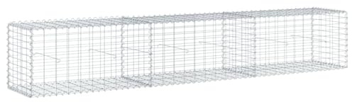 vidaXL Gabion Basket with Cover - Galvanised Iron Wire Cage, 300 x 50 x 50 cm, Tool-Free Assembly, High Load Capacity, Sturdy & Durable for Landscaping & Outdoor Decor