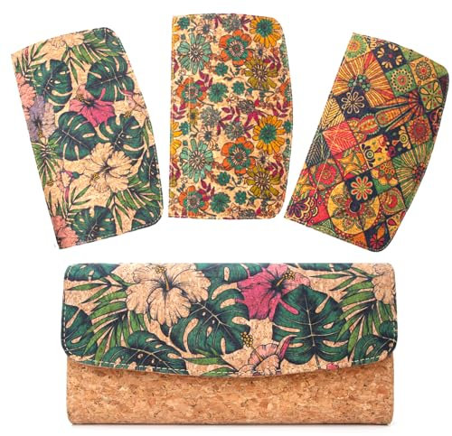 boshiho Kork Portemonnaie Damen - Gross Kork Geldbörse Damen Auswechselbare Brieftaschenklappe mit 3 Mustern, Nachhaltig Frauen Vegane Geldtasche mit RFID Schutz, Viele Fächer & Kartenfächer