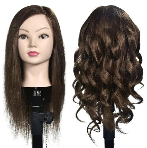 Schaufensterpuppe Kopf 16„-18“ Weiblich 100% Echthaar Friseurin Kosmetologie Schaufensterpuppe Manikin Training Kopf Haar Puppe Kopf mit Tischklemme Halterung (02C-416)