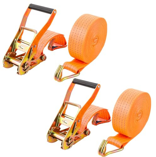DAJAVE Lot de 2 Sangle à cliquet 8M x 50mm, Capacité 3000kg - Sangle d'arrimage avec Crochet Tendeur Sangle Cliquet Moto Camion Remorque Crochet Sangles 10m Orange