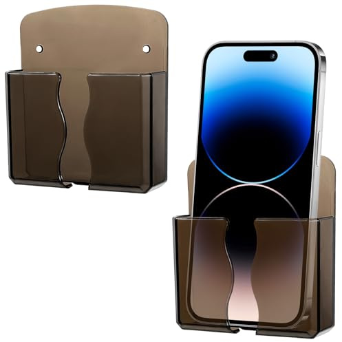 Ymapinc 2 Stück Transparent Wandhalterung Handy | Selbstklebend Wandhalterung mit Ladeloch Handyhalterung mit Schrauben Wandhalterung Handy für Smartphones Fernbedienungen