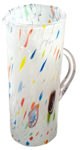 MurArt Krug aus Muranoglas, 600 ml, zylindrische Form, Höhe 22 cm, verziert mit handgearbeiteten Murrine, hergestellt in Italien