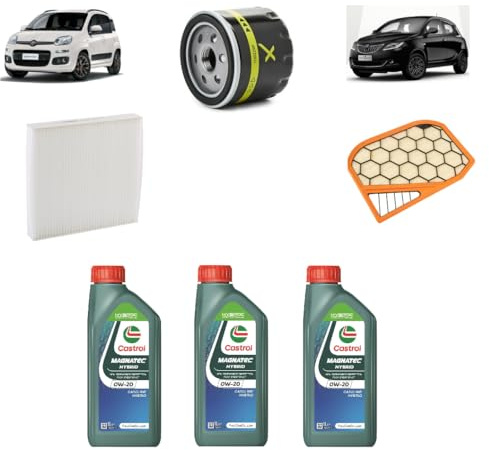 Kit Tagliando Fiat Panda, Lancia Ypsilon 1.0 Hybrid, Filtri Aria Olio e Abitacolo, 3L Olio Specifico (CON CASTROL_)
