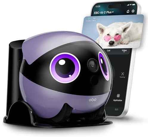 EBO Air 2 Plus FamilyBot AI Intelligent Mobile Robot for Home Surveillance with Custom Face Image,3K Security Camera with Battery,Pet Camera with Night Vision,Smart Cruise,Self-Charging,2-Way Audio