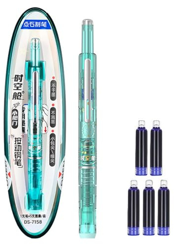 Allayu Clictek Retractable Fountain Pen Medium Nib For Precise Writing Retractable Fountain Pens For Writing Blue Ink, DS-7158 greener, ErasableBlue 1+5