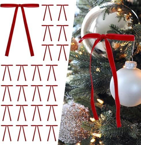 LATERN 36 Stück Rot Weihnachtliche Samtschleifen, 12,7CM x 17,7CM Große Weihnachtsbaumschleifen Türschleife Kranzschleife Festliche Verpackung für Weihnachtsbaum Kamin Haus Haustür Dekorationen