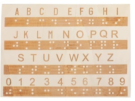 Hoite Hölzernes Braille-Alphabet-Griffbrett mit eingravierten Buchstaben und Zahlen, Montessori-Lernwerkzeug für tragbare Lerntafeln