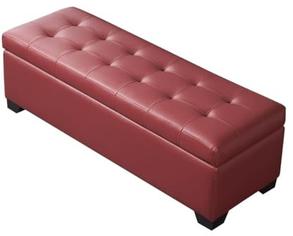 MBNKMEBU Moderne Sitzbank mit Stauraum, Eingangsbänke, Fußende des Bettes, Ottomane, gepolsterte Schlafzimmerbänke aus PU-Leder, Lange Sofa-Schuhbank for Schlafzimmer und Wohnzimmer(Red,120cm)