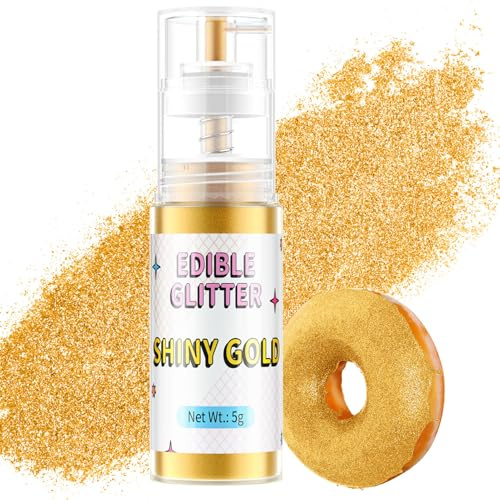 Waysroma Essbarer Glitzer Spray 5g Goldpuder Essbar für Backen Lebensmittel Glitzer für Getränke, Erdbeeren, Cupcakes, Osterkuchen, Fondant, Cocktails, Schokolade (Gold)