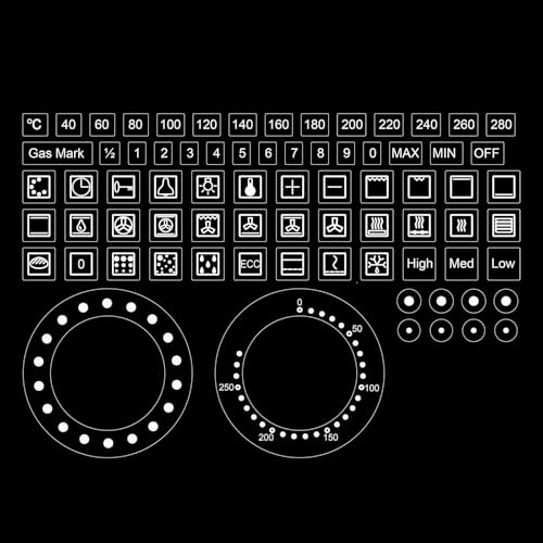 2-Pack Cooker Stickers Marking knob Symbols,Oven Temp Temperature Number dial Panel Stickers replacemen for Rubbed Off Labels on ovens (White Print on Clear)