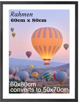 HOUSE DAY Bilderrahmen 60x80 Schwarz Bilder Rahmen Holz Posterrahmen | Rahmen 60x80 Holz mit 50x70 Passepartout,Posterrahmen für Familie,Landschaft,Haustier-Gedenkseite, Hochzeit, 1er-Pack