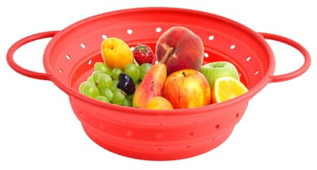 Colander Silicone - Folding Helmet 21.6cm | Kitchen Filter With Handle | Kitchen Filter With Handle | Doudoir For Fruit Vegetable Pasta | Heat Resistant, Soft