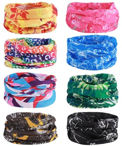 JSMTKJ 8 Stück Gedruckt Bandanas Multifunktionstuch, Wahl Kopftuch, Stirnband Multifunktionstuch Schal UV Residenz für Yoga Laufen Wandern Motorradfahren