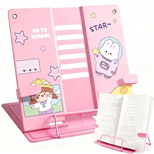Buchständer Kinder,6 Einstellbare Positionen Klappbarer Book Stand Metall | Buchständer,Schule Leseständer,Buchhalter Leseständer für Den Einsatz in Schulen,Küchen und Büros(Rosa)