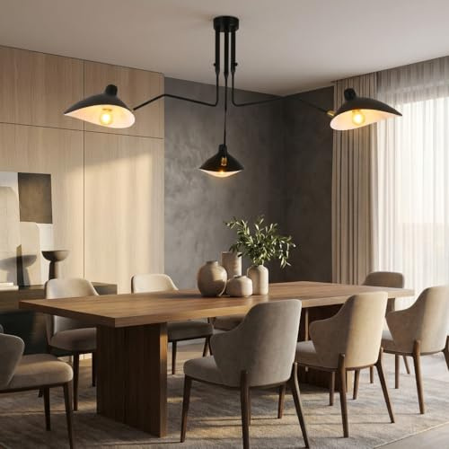 B·LED BARCELONA LED Design Deckenlampe “Muller” 3xE27 – Vintage Industrie Look, Verstellbare Arme, Schwarzes Aluminium, Schwenkbare Lampenschirme für Küche Wohnzimmer Esszimmer