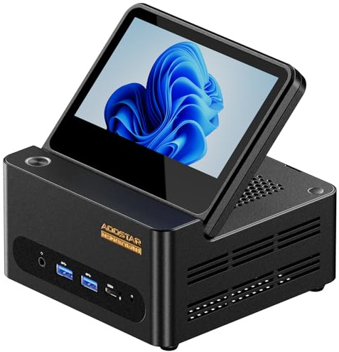 AOOSTAR G-FLIP Mini PC Ryzen 9 PRO 8945HS(fino a 5,2GHz), Mini Desktop Computer con schermo HD da 5 32GB DDR5 RAM 1TB M.2 SSD, Micro PC Radeon 780M/OCuLink/4K HDMI/2xUSB4/2x2,5G LAN per ufficio,casa