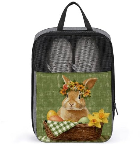 Osterhase mit Blumenkranz, Schuhtasche für Reisen, den täglichen Gebrauch, Anti-Staub-Aufbewahrung, Tragetasche, Golf-Schuhtasche