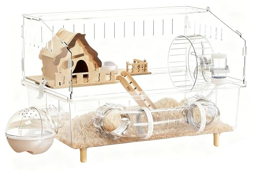 Großer Hamsterkäfig -45cm Zweistöckiger Acryl Nagerkäfig | Transparentes Hamsterhaus mit Etagen | Geräumige Kleintier Unterkunft für Hamster Zucht Beobachtung Innenbereich