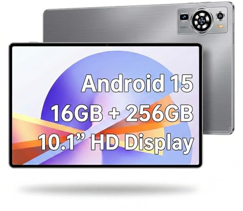 UXD 10,1 Zoll Android 15 Tablet PC mit 16GB RAM + 256GB ROM, 4G LTE Tablet mit Tastatur, WiFi 6, 8000mAh Akku, Bluetooth, USB-C, IPS Display, Tablet Computer für Lernen