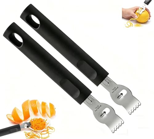 FeiatPogra 2 Pack Lemon Zester Tool, Stainless Steel Multifunctional Citrus Peeler for Lemon Orange, Channel Knife for Cocktail Garnish, Easy Clean Kitchen & Bar Tool