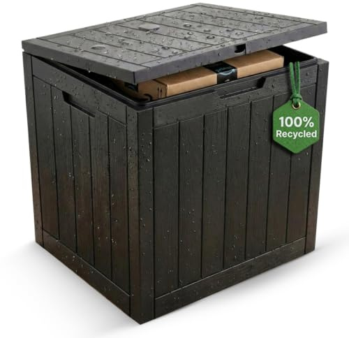 Olsen & Smith 118L Recycled Lockable Compact Garden Storage & Parcel Box | 100% Recycled, Lockable, Sit-On Lid, Weatherproof, Anthracite, Balcony & Patio, Cushions Tools Toys Parcels & Furniture