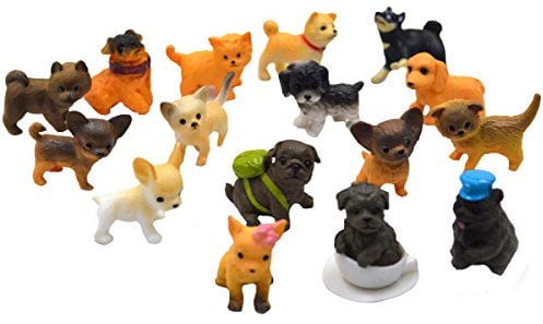 AiSi 16er Set niedliche Miniatur-Deko, Deko Figur Kleiner Hund, mini Dekofiguren Tier, Tischdeko Mops Welpe je 2.5cm Chihuahua Golden Retriever usw.