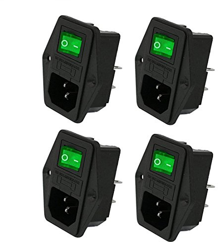 Oiyagai 4 Sets Prise de Cordon d'Alimentation Mâle IEC320 C14 AC 250V 10A avec Interrupteur et Porte-Fusible à Lumière Verte