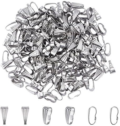 PandaHall 200pcs 304 Edelstahl Snap auf Anhänger Bails Charms Komponenten Clasps Kette Verbinder Karabinerhaken Pinch Clip für DIY Schmuck Machen, 8.5x3.5mm,Edelstahl Farbe