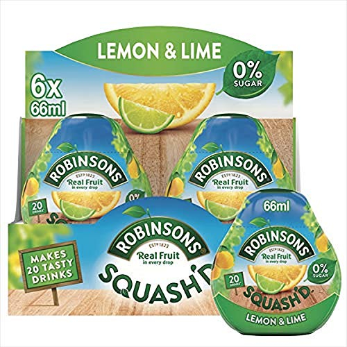 Robinsons Squash'D - 0 % de sucre, véritable courge de fruits, faible teneur en calories, citron et citron vert, fait 20 boissons par paquet, 6 paquets de 66 ml