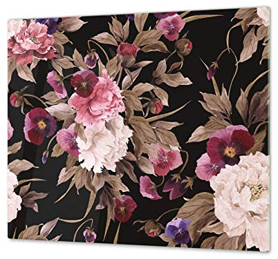 Planche de cuisine en VERRE trempé – Planche à découper en verre – Couvre-plaques de cuisson – UNE PIÈCE (60x52 cm) ou DEUX PIÈCES (30x52 cm chacune) ;D06 Série Fleurs : Dessin 27
