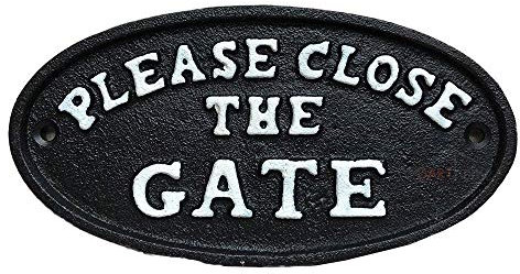 Darthome Ltd Antique Black Cast Iron Wall Garden Gate Door Sign Plaque Please Close The Gate