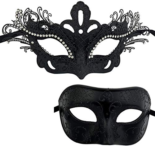 Xvevina Paare Maske Metall Masken venezianische Halloween Kostüm Maske Fasching Gras Maske - Schwarz - Einheitsgröße