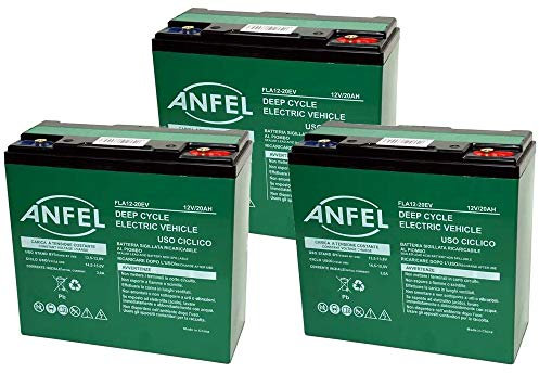 KIT 3x BATTERIA RICARICABILE AL PIOMBO 12V 36V 20AH DEEP CYCLE CICLICA BICI BICICLETTE ELETTRICHE SCOOTER CARROZZINE ELETTRICHE 6DZM20 6-DZM-20 USO CICLICO CARRELLI ELETTRICI MOTORI TRAZIONE ELETTRICA