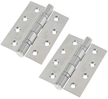 Stainless Door Hinges Ball Bearing 4 - 102x76x3mm Fire Door Square Corners 1 Pair Pack [2 Hinges] Including Screws Satin