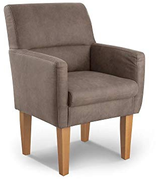CAVADORE Diningsessel Kira / Polstersessel für Küche, Esszimmer oder Wohnküche in Lederoptik / Passend zur Küchengarnitur Kira / 66 x 96 x 71 / Hochwertiges Mikrofaser: Graubraun
