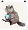 Bilderwelten Poster Illustration Biber mit Kaffeetasse Quadrat, Glänzend 50 x 50cm