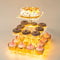 Cupcake Display Stand, 3 tier Cupcake Tower for 24 Pcs Cupcakes, Lighted Yellow Cupcake Cake Holder, Gold Cupcake Serving Tray for Dessert Table at Party, Wedding, Birthday, Graduation.