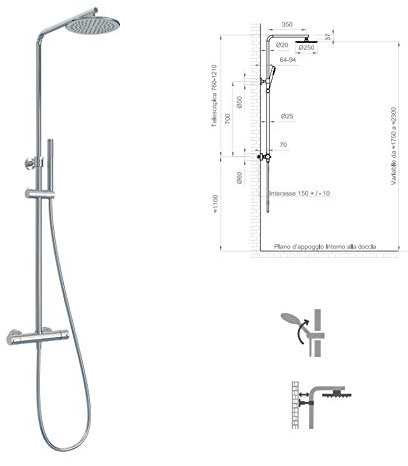 PONSI BNCOLCRMIX0012 Colonna Doccia telescopica Round-T con Miscelatore Esterno