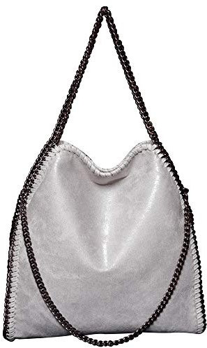 MZKJ.Com Damen lässige Handtasche PU Leder Umhängetasche Kettentasche Hand Mode Geldbörse Handtasche (grau)