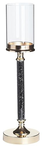 Bougeoir à Pied Doré et Noir en Verre avec Pied en Métal Idéal pour Bougies et Décoration de Cheminée ou Table de Salle à Manger