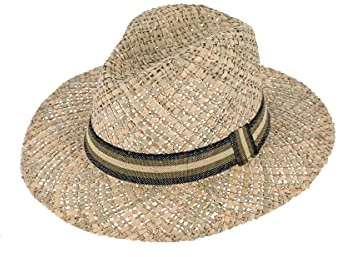 fiebig Seegras Traveller mit farbigem Ripsband | Sonnenhut aus 100% Stroh | Natur Sommerhut in vielen Größen (59-L, Natur)