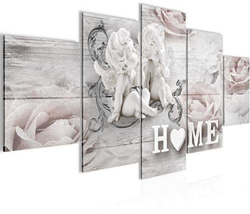 Runa Art Bild Wohnzimmer Home Holz 5 Teilig Engel Grau Rosa Wandbilder auf Vlies Leinwand 026153b