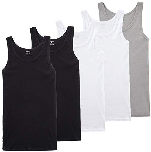 TUUHAW Camisetas de Tirantes para Hombre Pack de 5 de Algodón 100% Cómodo Múltiples Colores Y Tamaños Negro/Blanco/Gris 4XL
