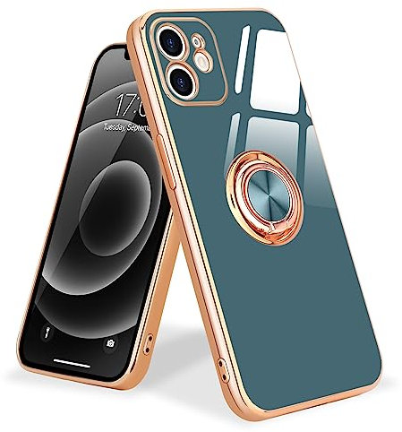 Urarssa Kompatibel mit iPhone 12 Hülle mit 360 Grad Ring Ständer Handyhülle Schutzhülle Magnetischer Autohalterung Stoßfest Hülle Case für iPhone 12-Grau