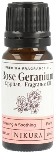 Nikura | Rose Geranium (Egyptian) Fragrance Oil - 10ml | Perfect for Soap Making, Candle Making, Wax Melts, Diffuser | Great for use in Bath Bombs, Perfume Scents, Potpourri | Vegan & UK Made