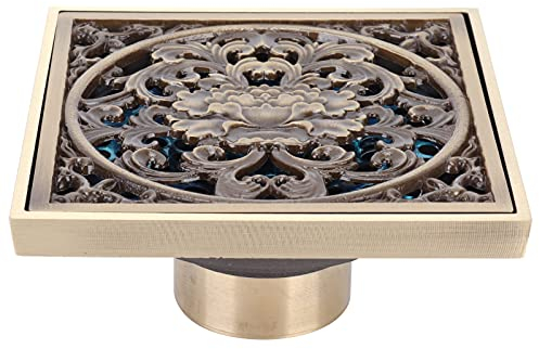 Vintage Badezimmer Bodenablauf 10x10cm Kupfer Antik Desodorierender Quadratischer Duschbodenablauf für Home Kitchen WC Wäsche Garten (B)