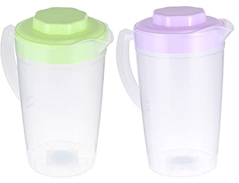 Cabilock 2 Stücke Saftkrug Kunststoff Karaffe 2L Transparent Saft Krug Deckel Wasserkrug Wiederverwendbar Milchkanne Teekanne Wasserkanne für Kalt Warm Wasser Kaffee Milch Getränke Eistee Cocktail