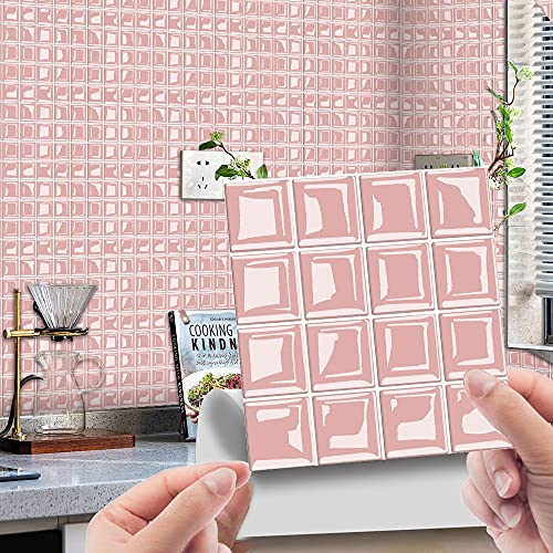 AWDX 15×15cm Fliesenaufkleber Mosaik Bad Fliesenfolie Küche Selbstklebende 3D Mosaik Fliesen Sticker Rosa, Wasserdicht Fliesensticker Aufkleber Fliesen Folie für Badezimmer Wohnzimmer, 10er Pack