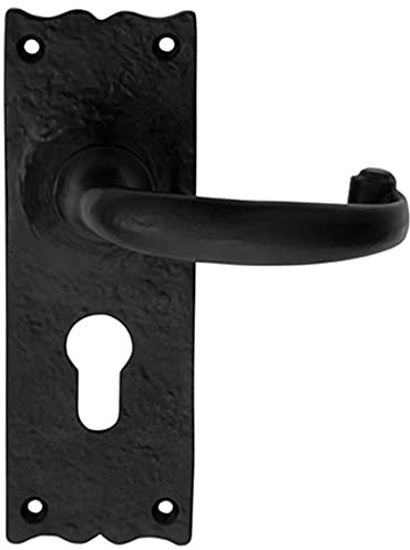 Pair Forged Curved Lever Handle on Euro Lock Backplate-155 x 54mm- Black Antique | Forged Lever on Backplate Door Handle - Internal Door Hardware - Lock, Euro, Oval and Latch Options Available